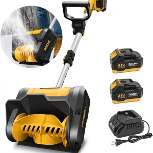 DEVONIC Cordless Snow Shovel,21 Volt 13 Inch 4-Ah Snow Thrower,Snow Blower with Adjustable Front Handle&Telescopic Pole and 2 Batteries.Width 6". Depth,12",16.8FT Throw Distance