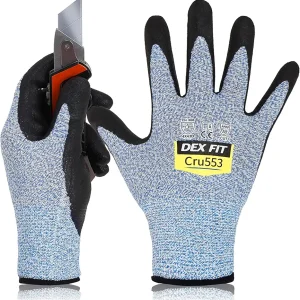 DEX FIT Level 5 Cut Resistant Gloves Cru553, 3D-Comfort Fit, Firm Grip, Thin & Lightweight, Touch-Screen Compatible, Durable, Breathable & Cool, Machine Washable; Blue XL (10) 1 Pair
