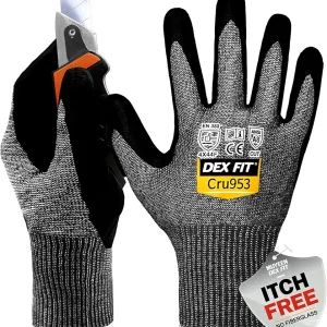 DEX FIT Level A8 Tungsten Cut Resistant Gloves Cru953; 3D-Comfort Fit, Soft Itch Free, Firm Grip, Thin & Lightweight, Touchscreen Compatible, Breathable, Machine Washable; Steel Grey M (8) 1 Pair
