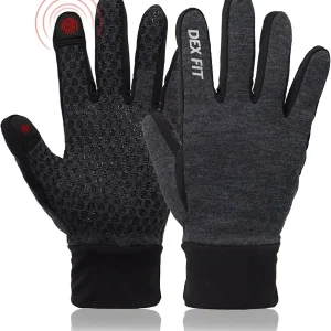 DEX FIT Warm Fleece Winter Outdoor Gloves LG201 Thermal, Ideal for Running, Hiking, Cycling Outdoor in Cold Weather, Touchscreen Compatible, Firm Silicone Grip, Washable; Grey XS (6) 1 Pair