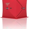 DEXSO Portable Ice Fishing Tent - Spacious 4 to 6-Person Pop-Up Ice Shack for Winter Fishing - Durable and Weather Resistant - Blue/Red