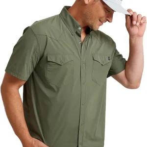 Diamond Back Solid Short Sleeve Button, Fishing Shirt for Men