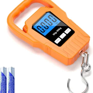 Digital Fish Scale Hanging Scale Fishing Scale,110lb/50kg Luggage Scale,Upgrade Large Handle & Backlit LCD Display, Electronic Balance Digital Fishing Postal Scale,Orange,Fishing Gifts for Men