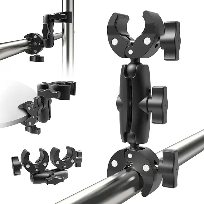 Double Super Clamp Mount Umbrella clamp Camera Clamp Pole Clamp for Monitor Bracket Magic Socket Arm Desk Photo Studio Light Stand, Photography Reflector, Flag Holder Mount, Cross Bar