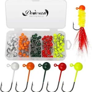 Dovesun 100pcs Fly Tying Jigs Kit, Jig Heads for Fly Fishing 1/124oz 1/80oz 1/64oz 1/32oz 1/16oz Jig Head Small Fly Fishing Hooks DIY Lure Making Kit Suit for Tying Flies | Crappie Lures