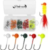 Dovesun 100pcs Fly Tying Jigs Kit, Jig Heads for Fly Fishing 1/124oz 1/80oz 1/64oz 1/32oz 1/16oz Jig Head Small Fly Fishing Hooks DIY Lure Making Kit Suit for Tying Flies | Crappie Lures