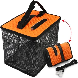 Dovesun Floating Fishing Basket, Collapsible Fish Basket Portable Fishing Net Quick-Drying Rubber Coated Fishing Bait Storage Cage 3.5-10 Gallons
