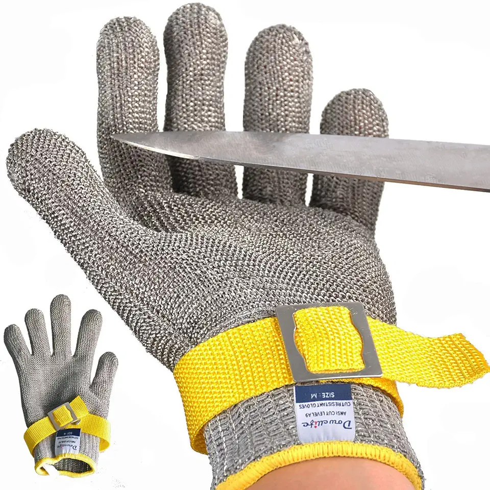 Dowellife Level 9 Cut Resistant Glove Food Grade, Stainless Steel Mesh Metal Glove Knife Cutting Glove for Butcher Meat Cutting Oyster Shucking Kitchen Mandoline Chef Slicing Fish Fillet(Medium-2 Pcs), 1 Count (Pack of 1)