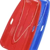 Downhill Sprinter Flexible Kids Toddler Plastic Toboggan Snow Sled with Pull Rope for 1 Adult or Kid Rider, Red and Blue (2 Pack)