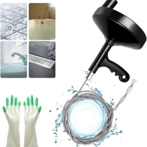 Drain Auger 25 Ft with Gloves, Plumbing Snake Drain Auger Hair Clog Remover, Heavy Duty Pipe Drain Clog Remover for Bathtub Drain, Bathroom Sink, Kitchen Cleaning