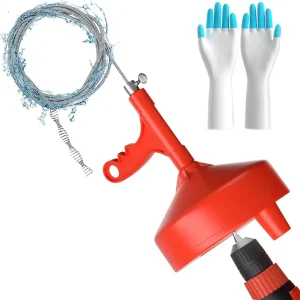 Drain Auger, Drain Snake with Drill Adapter, 25ft Heavy Duty Flexible Sink Plumbing Auger and Bathroom Hair Clog Removeal Tool, Manual Or Powered for Shower & Bathtub Clogs