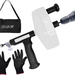 DrainX 50-FT Steel Power Pro Drum Auger Plumbing Snake with Drill Attachment | Use Manually or Powered | Heavy Duty Cable with Work Gloves and Storage Bag Included