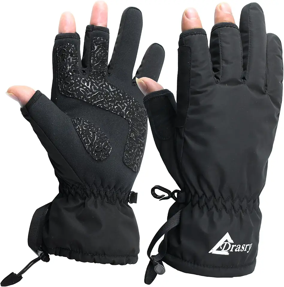 Drasry Neoprene Palm Ice Fishing Gloves 3-Cut Fingers Warm for Men and Women Cold Weather Insulated Great for Winter Fly Fishing Photography Running Shooting Hunting Hiking