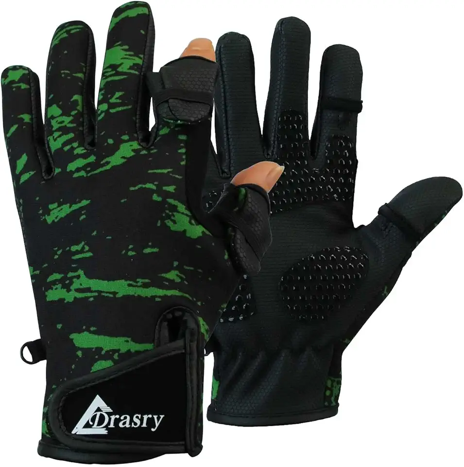 Drasry Touchscreen Fishing Gloves Two-Finger Cut Suitable for 46? to 86? Neoprene Reinforced Non-Slip Waterproof Gloves for Fly Fishing Photography Hiking Jogging Cycling Walking