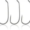 Dr.Fish 100 Pack Dry Fly Hooks Black Nickel High Carbon Steel Fly Tying Material Accessories Trout Salmon Fishing Hooks Freshwater Saltwater Fishing Barbed-Gold