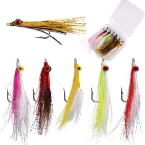 Dr.Fish 6 Pack Clouser Minnow Fishing Flies Streamer Hand Tied Bass Fly Fishing Lure Artificial Baitfish Smallmouth Saltwater Freshwater Striper Flounder Lures