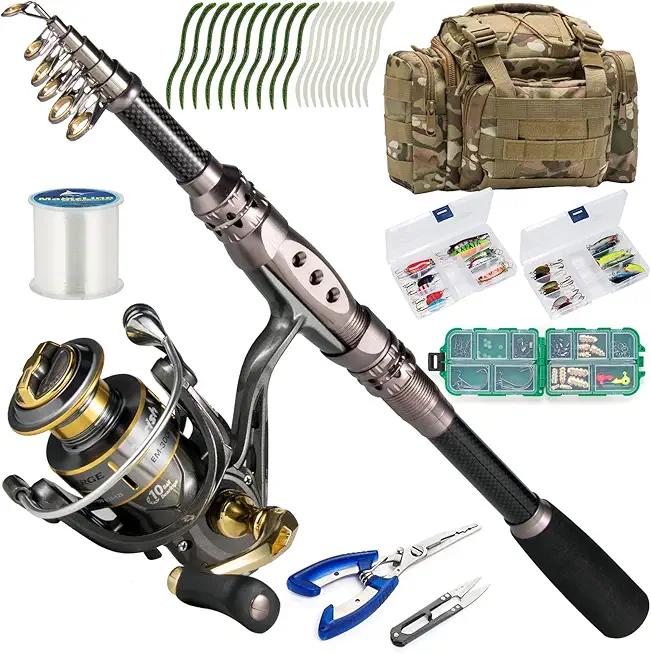 Dr.Fish Fishing Rod and Reel Combos 125-Pieces Telescopic Spinning Pole Reel Gear Equipment Set for Adult Collapsible Travel Complete Fishing Sets Men Starter Freshwater Saltwater