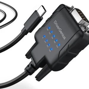 DriverGenius Industrial USB Type C to Serial RS232 DB9 Adapter Converter with 9 x LEDs - Compatible with Win11/10, MacOS