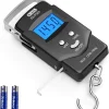 Dr.meter Fish Scale Luggage Scale - PS01 110lb/50kg Backlit LCD Display Digital Scale with Built-in Measuring Tape - Fishing Scale with 2 AAA Batteries, Pocket Size - Fishing Gifts for Men