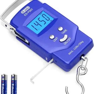 Dr.meter Fish Scale Luggage Scale - PS01 110lb/50kg Backlit LCD Display Digital Scale with Built-in Measuring Tape - Fishing Scale with 2 AAA Batteries, Pocket Size - Fishing Gifts for Men