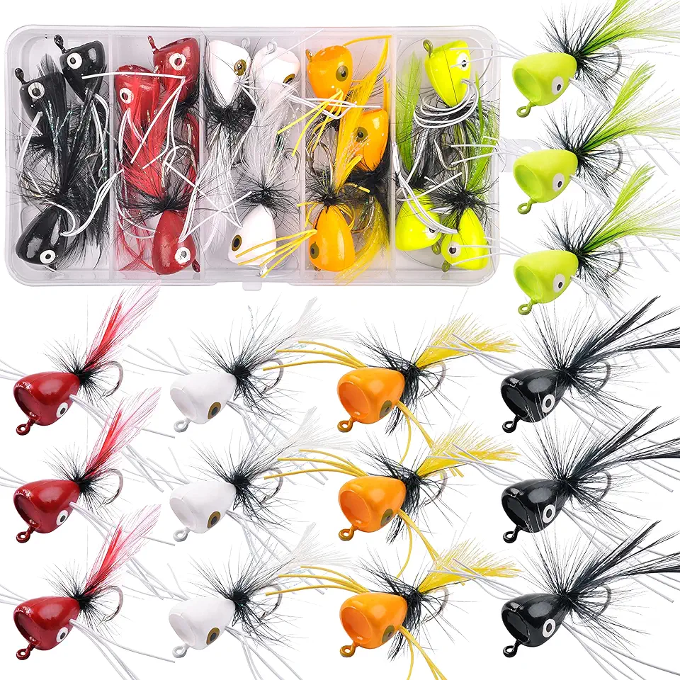 Dry Fly Fishing Popper Lure Kit, Fly Bug Lures Steelhead Flies Bass Bug Poppers Flies Trout Fly Fishing Flies Lure Assortment for Bass Panfish Bluegill Trout Salmon