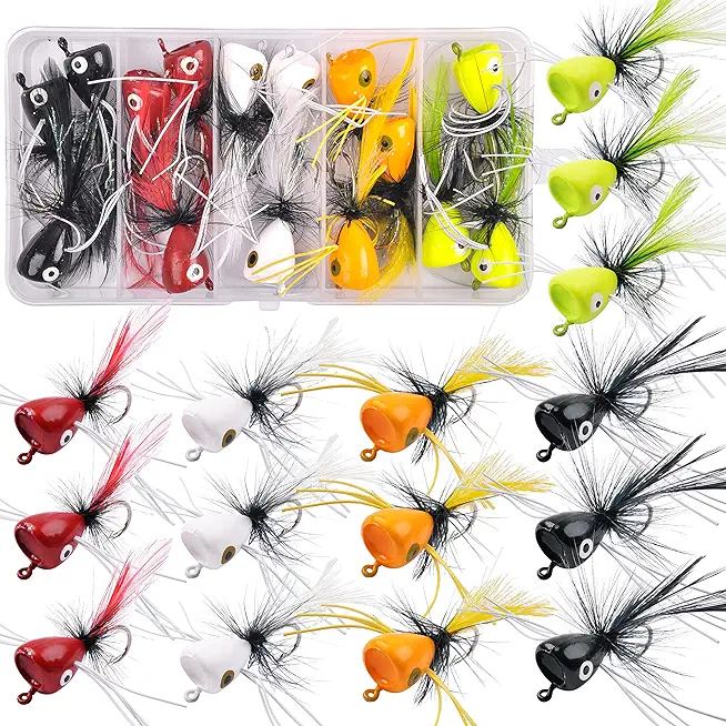 Dry Fly Fishing Popper Lure Kit, Fly Bug Lures Steelhead Flies Bass Bug Poppers Flies Trout Fly Fishing Flies Lure Assortment for Bass Panfish Bluegill Trout Salmon