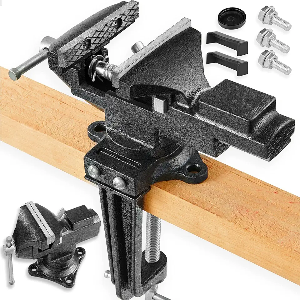 Dual-Purpose Combined Universal Vise 3.3" with 360� Swivel Base Work, Bench Vise or Table Vise Clamp-On with Quick Adjustment, Movable Home Vice for Woodworking