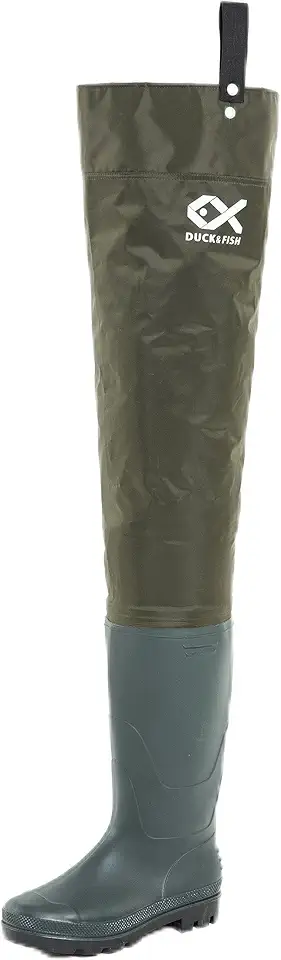 Duck and Fish Green Fishing Wader Hip Boots with Cleated Outsole