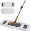 Dust Mop for Floor Cleaning, Microfiber Floor Mop with 2 Washable Pads, Height Adjustable Long Handle, 24.6'' Dry and Wet Flat Mop for Hardwood, Laminate, Tile, Marble Floor