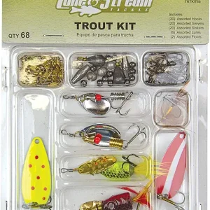 EAGLE CLAW TROUT TACKLE KIT, 68 PIECES, CONTAINS ASSORTMENT OF HOOKS, TACKLE AND RIGS FOR FISHING FRESHWATER TROUT