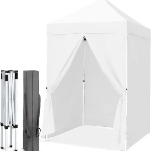 EAGLE PEAK 5x5 Instant Canopy with 4-Side Wall Panels, Small Pop up Portable Canopy Tent with Carry Bag, Light Weight Sun Shelter for Sports, Camping and Beach, White