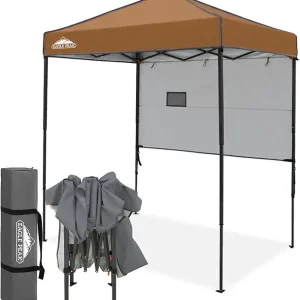EAGLE PEAK Instant Pop Up Canopy with Adjustable Sun Wall 6x4, Straight Lightweight Compact Portable Tent with Carry Bag, Khaki