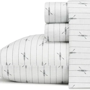 Eddie Bauer - Queen Sheets, Cotton Percale Bedding Set, Crisp & Cool Home Decor (Downstream, Queen)