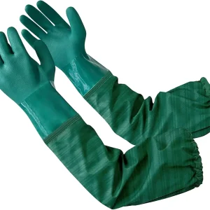 Eiito Extra-long 26" Rubber Pond Gloves, Chemical Resistant Gloves PVC Reusable,Heavy Duty Waterproof Cleaning Gloves with Cotton Liner,Anti-skid, Acid-alkali and Oil