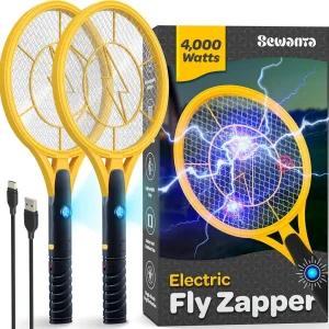 Electric Fly Swatter Handheld Bug Zapper Racket for Indoor/Outdoor - 4000 Volt Fly Swatter - Instant Bug & Mosquito Killer with Attractant LED Light - USB Rechargeable Portable Fly Zapper.