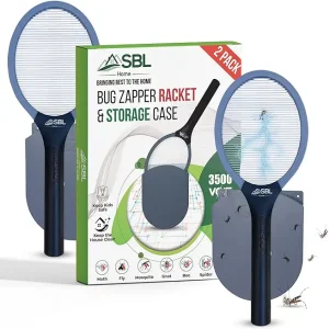 Electric Fly Swatter Racket, Electric Mosquito Swatter, Bug Zapper Racket, Electric Fly Bat with Patented Wall Case, Gray, Black (2 Pack)