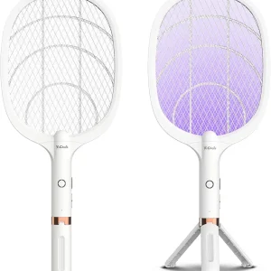 Electric Fly Swatter Racket, Rechargeable Fly Zapper - 4000 Volt, Exclusive 2-in-1 Bug Zapper Racket - USB Charging, 1800mAh Li-Battery, Indoor & Outdoor Use, White, 2 Packs