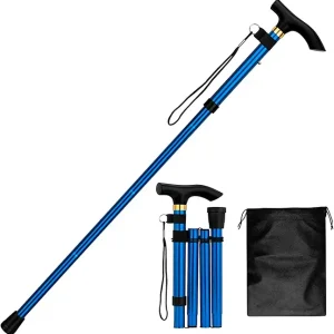 Evealyn Walking Stick/Canes,Foldable, Collapsable Cane Hiking Pole Height Adjustable, Lightweight Anti-Slip for Travel Outdoor Hiking Help Balance for Men and Women Seniors(Blue)