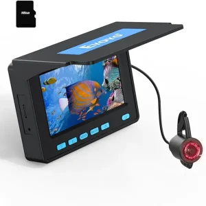 Eyoyo Underwater Fishing Camera, 4.3 Inch Fishing Camera DVR, Portable Fish Finder, 8-Hour Battery, Infrared Lights, Temperature & Depth Detection, 20M Cable for Lake Fishing