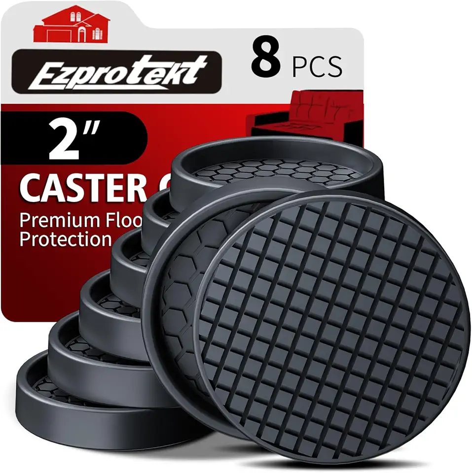 Ezprotekt 2� Non Slip Furniture Pads Coasters for Hardwoods Floors, 8 Pcs Round Non Skid Rubber Furniture Caster Cups, Anti Slide Furniture Feet Floor Protectors for Bed Couch Chair Desk (Black)