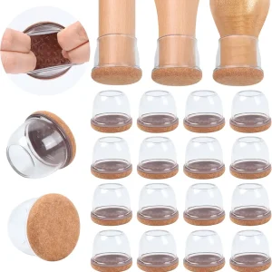 Ezprotekt 24 Pcs Extra Large Chair Leg Protectors with Felt, Round Chair Leg Caps, Floor Protectors for Chairs, Felt Furniture Pads Covers, Bar Stools Leg Protectors Cups (XL Fit: 1.4"-1.65", Clear)