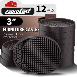 Ezprotekt 3 inch Rubber Anti Slip Furniture Pads for Hardwoods Floors, 12 Pcs Round Non Slip Furniture Leg Floor Protectors Coasters Caster Cups for Sofa Couch Bed to Prevent Sliding (Brown)