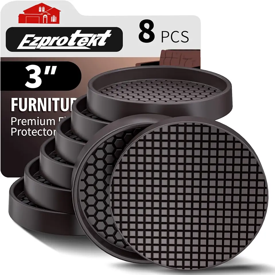 Ezprotekt 3 inch Rubber Anti Slip Furniture Pads for Hardwoods Floors, 8 Pcs Round Non Slip Furniture Leg Floor Protectors Coasters Caster Cups for Sofa Couch Bed to Prevent Sliding (Brown)