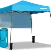 EzyFast Ultra Compact Backpack Canopy, Pop Up Shelter, Portable Sports Cabana, 7.5 x 7.5 ft Base / 6 x 6 ft top for Hiking, Camping, Fishing, Picnic, Family Outings