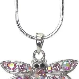 Fashion Jewelry ~ Pink Crystal Dragonfly Pendant Necklace for Women Casual