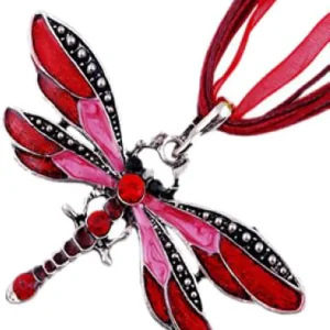 Fashion Jewelry ~Red Dragonfly Pendant Necklace