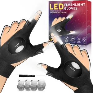 Fathers Day Dad Gifts from Daughter Son Wife, LED Flashlight Gloves, Gifts for Dad Men Finger Lights Cool Gadgets Tools for Repairing Fishing Camping, Christmas Birthday Gift for Him Boyfriend, Black