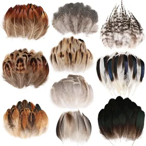 FeelfunFeather 300 pcs Small Feathers - 10 Style Mixed Spotted Decorative Natual Pheasant Feather for DIY Crafts Clothing Jewelry Hair Decoration