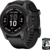 Fenix 7S Pro Solar, Sapphire, Carbon Gray DLC Titanium, Black Bundle with 2 Year Enhanced Protection Pack