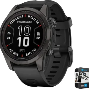 Fenix 7S Pro Solar, Sapphire, Carbon Gray DLC Titanium, Black Bundle with 2 Year Enhanced Protection Pack